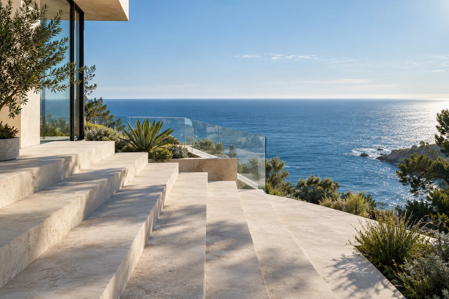 AI-generated coastal architecture overlooking the ocean; not a treatment facility